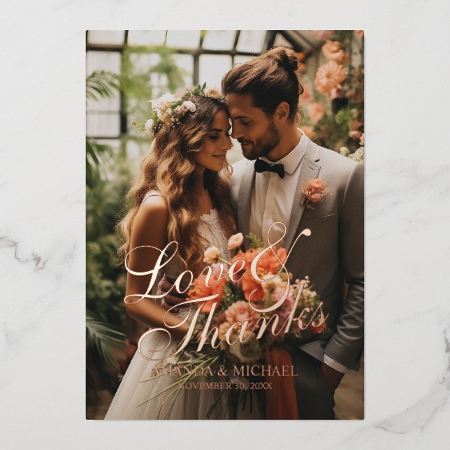 Invitación Con Relieve Metalizado 'Amor y agradecimiento' Personalizado Boda de foto (Anverso)