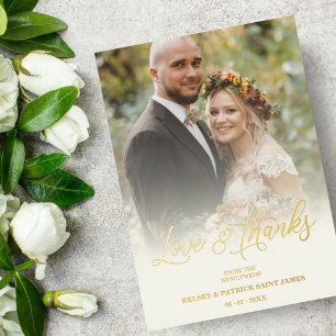 Invitación Con Relieve Metalizado Amor y gracias Boda de fotos Minimalista