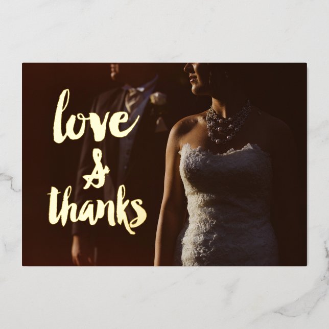 Invitación Con Relieve Metalizado Amor y gracias Foto Gracias Boda (Anverso)
