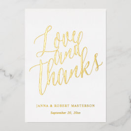 Invitación Con Relieve Metalizado Amor y gracias por la caligrafía de oro Foto