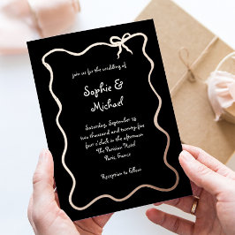 Invitación Con Relieve Metalizado Amour Black | Rosa de oro de Bow Boda francés