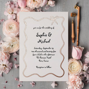 Invitación Con Relieve Metalizado Amour Rosa de oro de Bow francés ilustrado