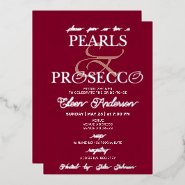 Invitación Con Relieve Metalizado Ampersand Burgundy Pearls & Prosecco Bridal Shower