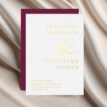Ampersand Burgundy Wedding Save The Date Gold