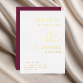 Invitación Con Relieve Metalizado Ampersand Burgundy Wedding Save The Date Gold