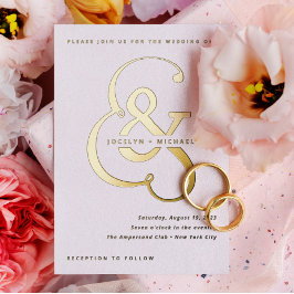 Invitación Con Relieve Metalizado Ampersand caprichoso | Boda dorado y blanco