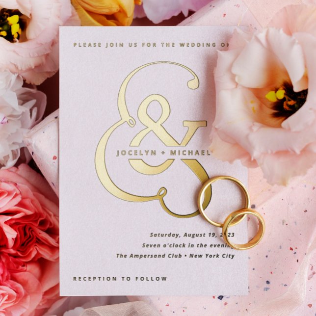 Invitación Con Relieve Metalizado Ampersand caprichoso | Boda dorado y blanco (Subido por el creador)