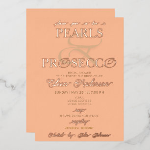 Invitación Con Relieve Metalizado Ampersand Melocotón Fuzz Perlas Prosecco Desayuno