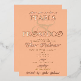 Invitación Con Relieve Metalizado Ampersand Peach Fuzz Pearls Prosecco Bridal Shower