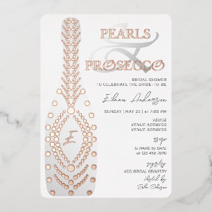 Invitación Con Relieve Metalizado Ampersand Pearl & Prosecco Desayuno de Novia Rosa