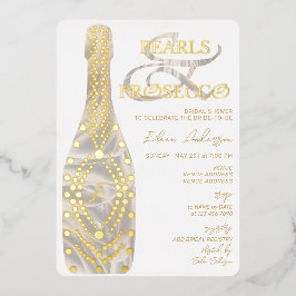 Invitación Con Relieve Metalizado Ampersand Pearls & Prosecco Bridal Shower Gold
