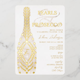 Invitación Con Relieve Metalizado Ampersand Pearls & Prosecco Bridal Shower Gold