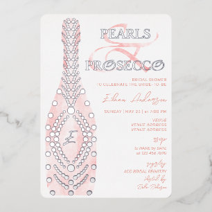 Invitación Con Relieve Metalizado Ampersand Pearls & Prosecco Bridal Shower Silver
