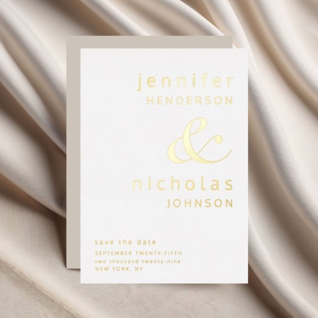 Invitación Con Relieve Metalizado Ampersand Taupe Beige Wedding Save The Date Gold (Ampersand Taupe Beige Wedding Save The Date Gold Foil Invitation)