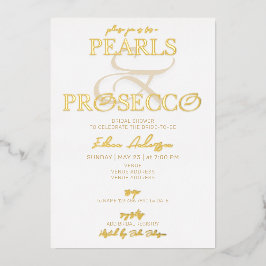 Invitación Con Relieve Metalizado Ampersand White Pearls & Prosecco Bridal Shower