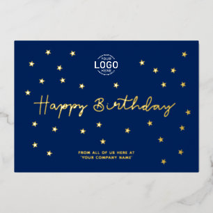 Invitación Con Relieve Metalizado Añadir logotipo oro mínimo Estrellas azul Office C