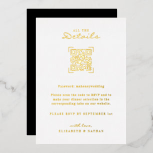 Invitación Con Relieve Metalizado Análisis de código QR   Gabinete de detalles del b