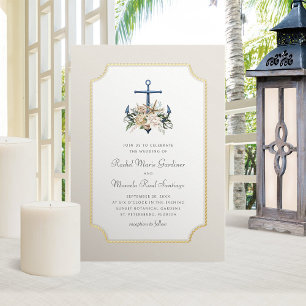 Invitación Con Relieve Metalizado Ancla de Playa Boda Náutica