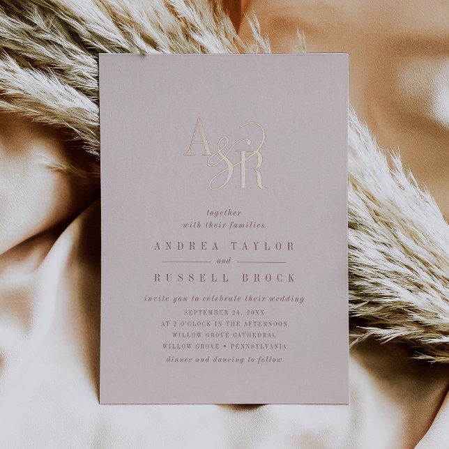 Invitación Con Relieve Metalizado ANDREA Burgundy Blush Pink Rose Gold Foil Wedding (ANDREA Burgundy Blush Pink Rose Gold Foil Wedding Foil Invitation)