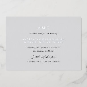 Invitación Con Relieve Metalizado Andrea Gray Elegant Wedding Save the Date