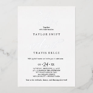 Invitación Con Relieve Metalizado ANDREA Negro, Blanco y Dorado Formal Elegante Boda