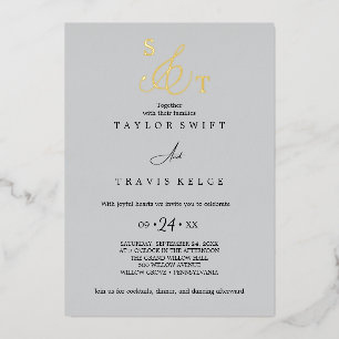Invitación Con Relieve Metalizado ANDREA Negro, Blanco y Dorado Formal Elegante Boda