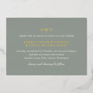 Invitación Con Relieve Metalizado Andrea Sage Green Elegant Wedding