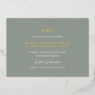 Invitación Con Relieve Metalizado Andrea Sage Green Elegant Wedding Salva La Fecha