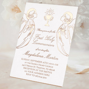 Invitación Con Relieve Metalizado angeles adinerados Primera comunión sagrada