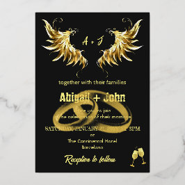 Invitación Con Relieve Metalizado Anillo clásico de boda minimalista Gold Wing