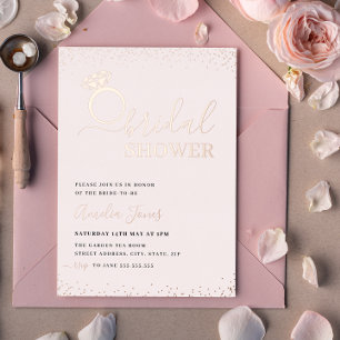 Invitación Con Relieve Metalizado Anillo de brillo rosa sonrojado de oro rosa para d