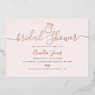 Invitación Con Relieve Metalizado Anillo de Rosa de Oro con Rubor Rosa para Despedid