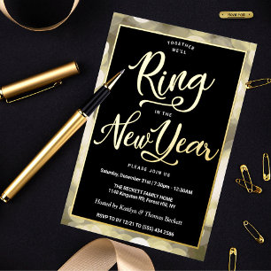 Invitación Con Relieve Metalizado Anillo En Año Nuevo   Año Nuevo Fiesta Real
