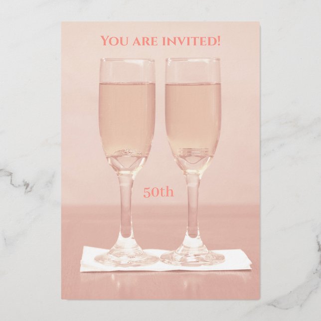 Invitación Con Relieve Metalizado Anillos blancos Rosa Oro 50 aniversario Boda (Reverso )