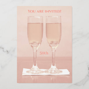Invitación Con Relieve Metalizado Anillos Blancos Rosa Oro 50 Aniversario de Boda