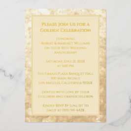 Invitación Con Relieve Metalizado Anillos Champagne Gold 50° Aniversario del Boda