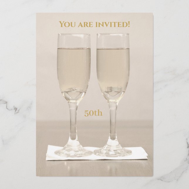 Invitación Con Relieve Metalizado Anillos Champagne Gold 50° Aniversario del Boda (Reverso )