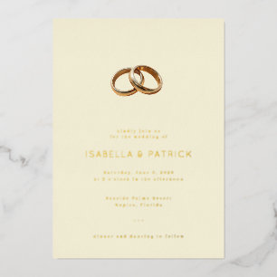 Invitación Con Relieve Metalizado Anillos de boda de crema elegantes
