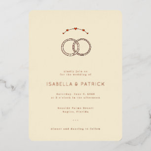 Invitación Con Relieve Metalizado Anillos de Boda Elegantes Beige