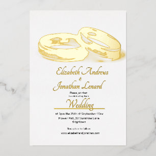 Invitación Con Relieve Metalizado Anillos Elegantes de Oro de Boda Simple