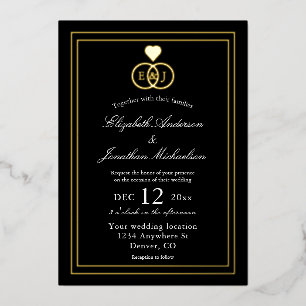 Invitación Con Relieve Metalizado Anillos Entrelazados Boda