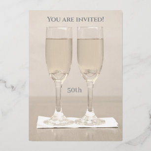 Invitación Con Relieve Metalizado Anillos Plata Dorado 50 Aniversario de Boda