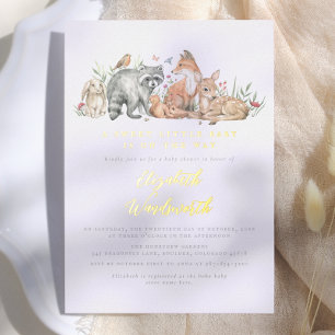 Invitación Con Relieve Metalizado Animales Brillantes del Bosque de Madera Antigua B