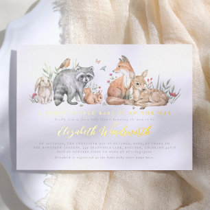Invitación Con Relieve Metalizado Animales Brillantes y Elegantes del Bosque para Ba