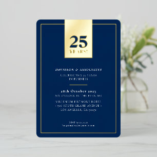 Invitación Con Relieve Metalizado ANIVERSARIO CORPORATIVO elegante negocio azul oro