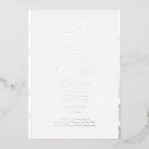 Invitación Con Relieve Metalizado Aniversario de 25 años Cumpleaños Bodas de plata