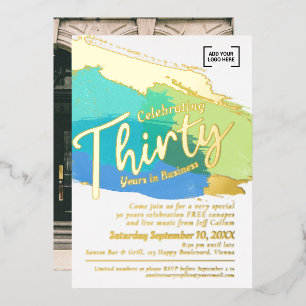 Invitación Con Relieve Metalizado Aniversario de 30 años de negocio en oro artístico