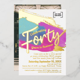 Invitación Con Relieve Metalizado Aniversario de 40 años de negocio arte dorado