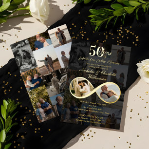 Invitación Con Relieve Metalizado Aniversario de 50 Años de Amor Infinity Colaje de