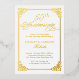 Invitación Con Relieve Metalizado Aniversario de Boda Marco Antiguo de Damasco Oro R